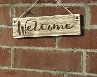 Carved Wood Welcome Sign