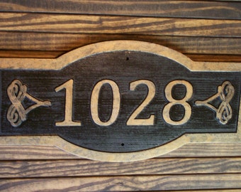 Carved Address Sign Large Antique Brass Finished Wood Custom Plaque