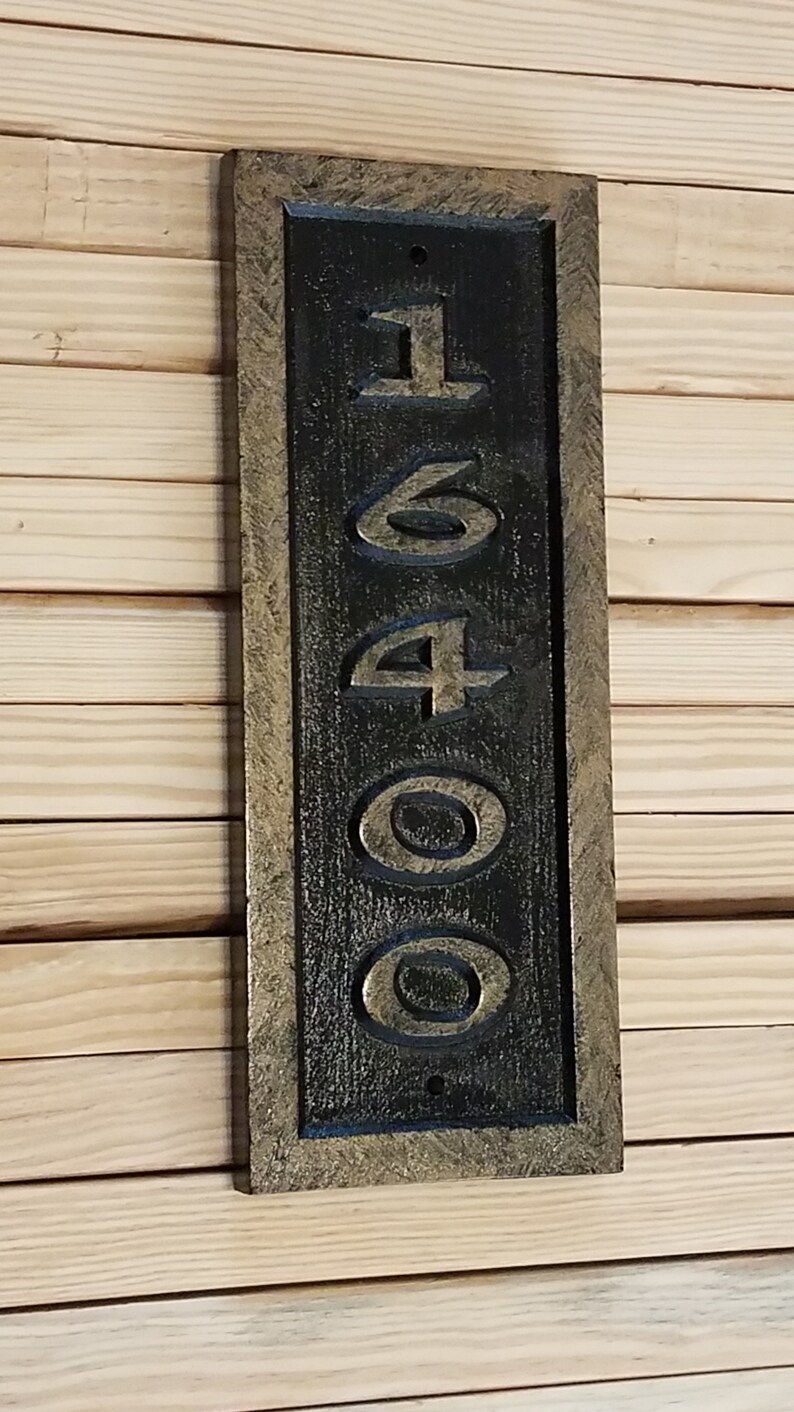 Carved Vertical Address Number Sign Wood Hand Painted Brass Etsy