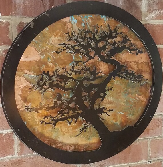 Metal Tree Wall Art With Copper Background And Custom Wood Frame
