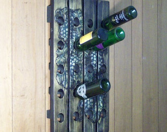 Wood Wine Rack with bas relief Carved Grapevines.  One of a kind!