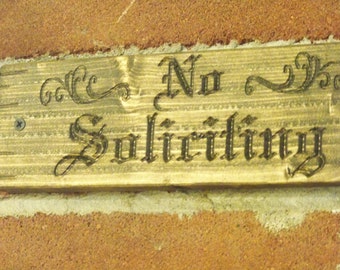 No Soliciting Sign FREE SHIPPING Carved Wood Plaque Rustic Distressed Natural Finish