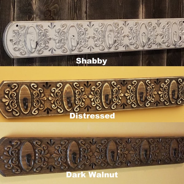 Shabby Coat Rack, Carved Fancy Scroll Work French Chic Distressed Dark Walnut 3 Varieties