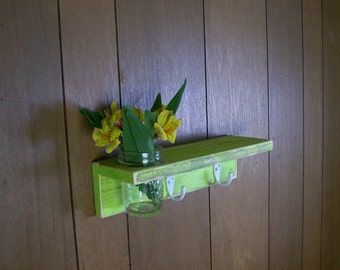 Wood Coat Hanger Hooks with Shelf and Flower Vase