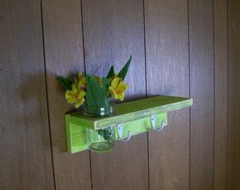 Wood Coat Hanger Hooks with Shelf and Flower Vase