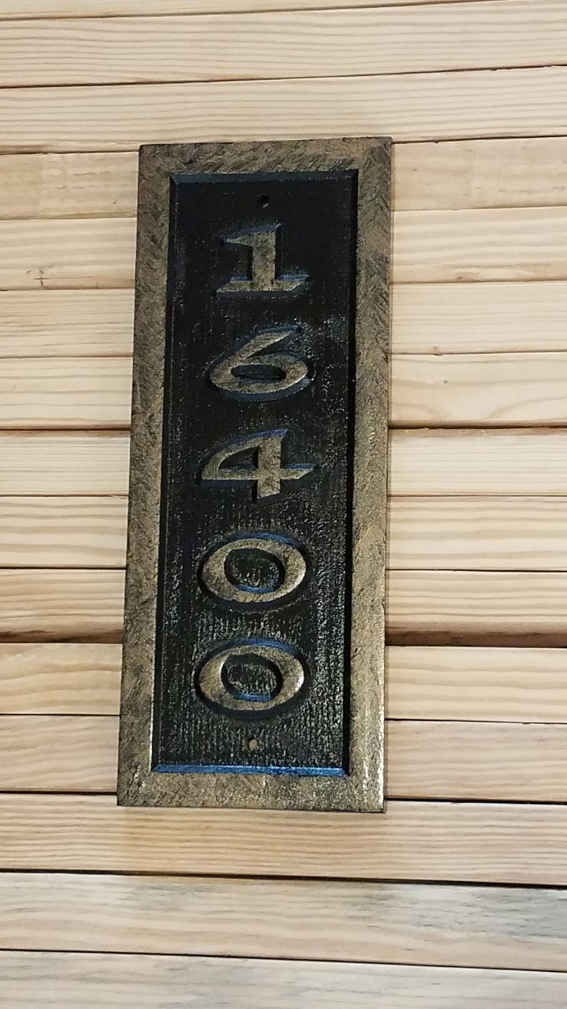 Carved Vertical Address Number Sign Wood Hand Painted Brass Etsy
