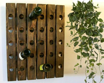 Wall Mounted Wine Rack | Rustic Riddling Rack Display | Dark Walnut or Distressed | 5 Sizes | Ships Fast