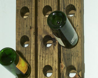 Small Wine Rack,  Distressed Wood Riddling Rack, 9-Bottle