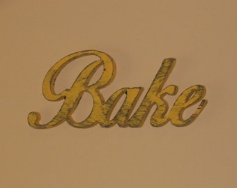 Bake Sign Large Distressed Wood Kitchen Decor Wall Hanging