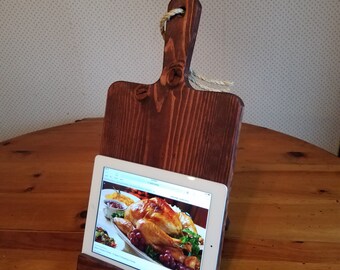 Wooden iPad Stand Recipe Card Holder Kindle Stand Cutting Board Style