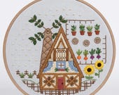 Cottage Embroidery Kit - A-Frame House and Garden Scene - Rustic Farmhouse Decor - Handmade Gift for Her - Relaxing DIY Craft Project