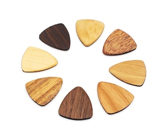 Hardwood Guitar Picks Set - Laser Cut, Hand Finished - 8 Unique Woods