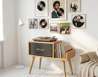 Mid Century Modern Record Player Stand | Vinyl Storage Cabinet | Turntable Stand Solid Wood Handmade