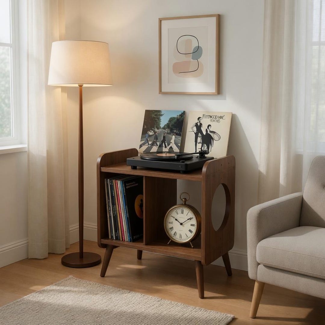 Mid Century Modern Solid Wood Record Player Stand, Vinyl Storage ...