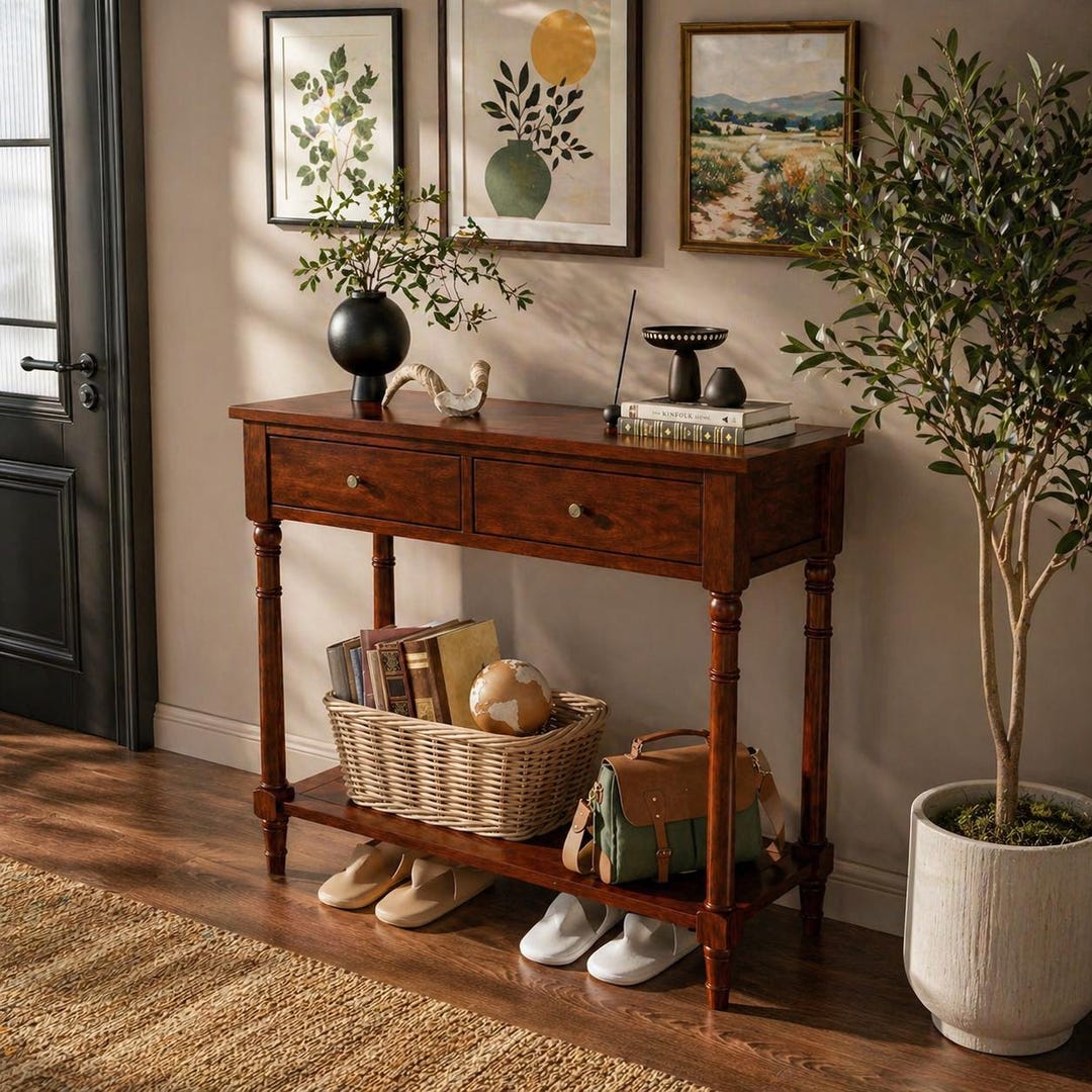 Console Bench Solid Wood Entryway Console Table, Rustic Sofa Accent Stand With ...