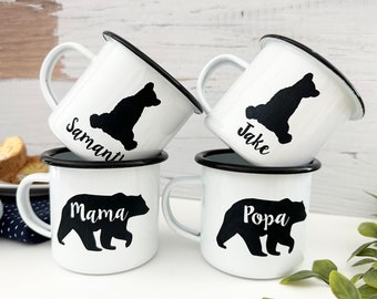 Mama bear enamel mug personalized, Papa bear camping mug, Mama bear cup, Family campfire mugs, Mothers day gifts, Fathers day gifts