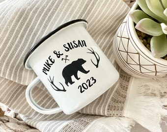 Personalized bear camping mug, Family campfire mugs, Hiking custom coffee cup, Adventure couple, Outdoors tent, Family trip matching cups