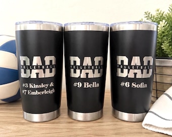 Volleyball Dad Tumbler, Personalized Volleyball Cup, Custom Volleyball Team Gift, Engraved 20oz Travel Mug, Volleyball Coach Gift