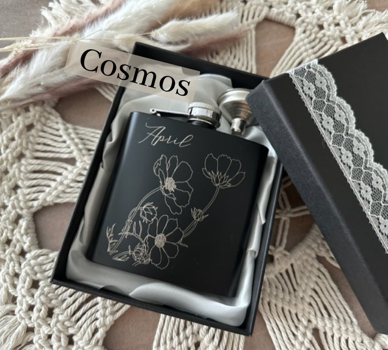 Personalized flask for women, Bride gift, Mothers day gifts, Bachelorette party, 21st birthday, Black flask for bridesmaid, Maid of honor image 2