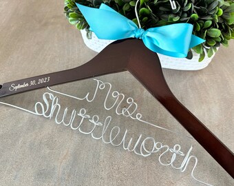 Wedding Wire Hanger, Bridal Hanger, Unique engagement gift for a bride, Wedding shower gift idea, New last name wire hanger, Mrs hanger