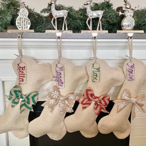 Personalized Dog Christmas Stocking with Custom Wire Name Tag – Pet Holiday Stocking, Puppy Stocking, Christmas Decor for Dogs