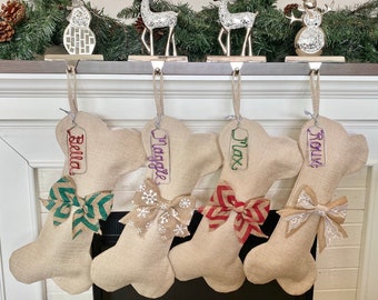 Personalized Dog Christmas Stocking with Custom Wire Name Tag – Pet Holiday Stocking, Puppy Stocking, Christmas Decor for Dogs