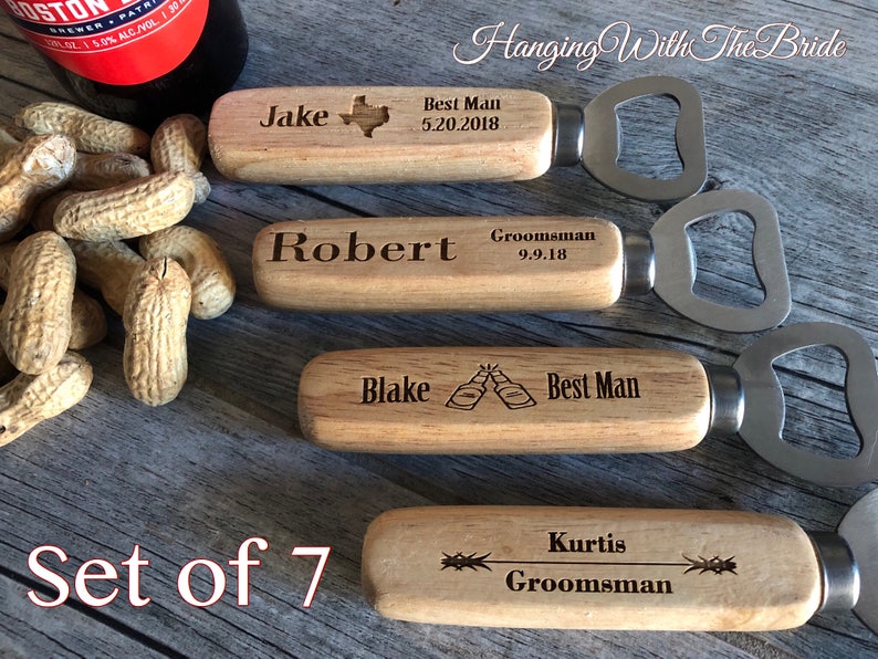 Engraved Wood opener Set of 7 Personalized Bottle Opener Custom Bottle Opener Wedding Gift Christmas gifts Groomsmen Gift