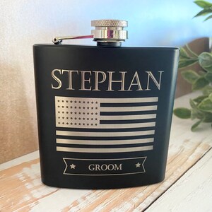 Personalized Flask For Groomsman Proposal, Fathers Day, Bachelor Party Gifts. US Flag, Gift For Dad, husband, him, Best Man Gift, Officiant image 2