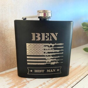 Personalized Flask For Groomsman Proposal, Fathers Day, Bachelor Party Gifts. US Flag, Gift For Dad, husband, him, Best Man Gift, Officiant image 3