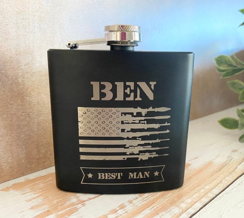 Personalized Flask For Groomsman Proposal, Fathers Day, Bachelor Party Gifts. US Flag, Gift For Dad, husband, him, Best Man Gift, Officiant image 3