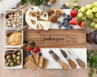 Personalized Charcuterie Board, Marble Cheese Board, Wedding Gift for Couple, Housewarming Gift, Engraved Cutting Board