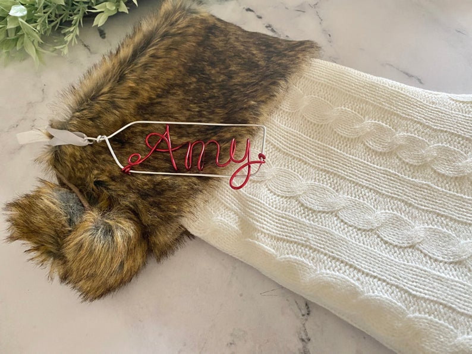 Cable Knit Christmas Stockings With Fur Pom Pom Personalized Etsy