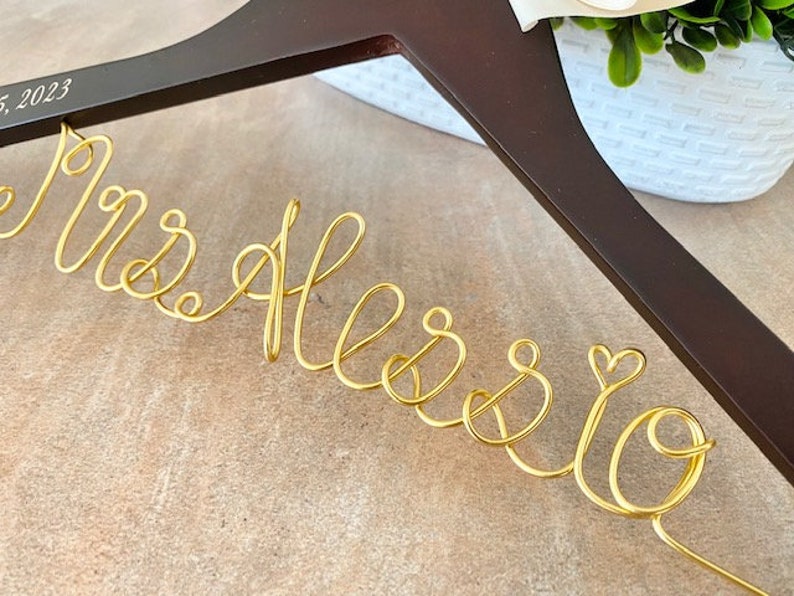 Mrs Wire Name Hanger, Personalized Wedding Dress Hanger, Wedding shower gift for a bride, Unique Engagement gifts, New last name wire hanger image 4