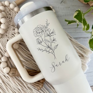 Personalized Birth Flower Tumbler With Handle Lid and Straw, Valentines day gifts, Bridesmaid Gifts, Gift for Her, Corporate Custom Logo image 5