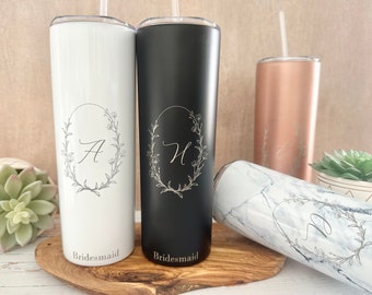 Personalized bridesmaid tumblers, Bachelorette party initial cups, Insulated engraved coffee mug, Maid of honor proposal, Bridal party gifts