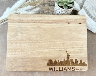 Personalized cutting board, City skyline charcuterie cheese board, Home gift for a couple, Unique engagement gifts, Newlywed gift