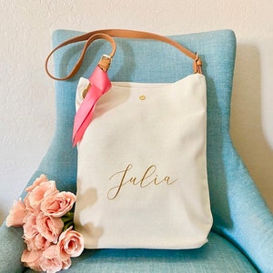 Custom Canvas Tote Bag, Personalized Tote Bag for Bridesmaids, Wedding Party Tote, Custom Name Teacher Gift, Adjustable Shoulder Strap