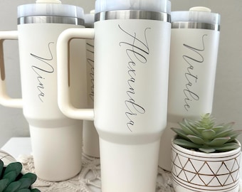 Personalized 40oz Tumbler with Handle, Custom Engraved Cup, Bridesmaid Gift, Birthday Gift for Her, Insulated Travel Tumbler