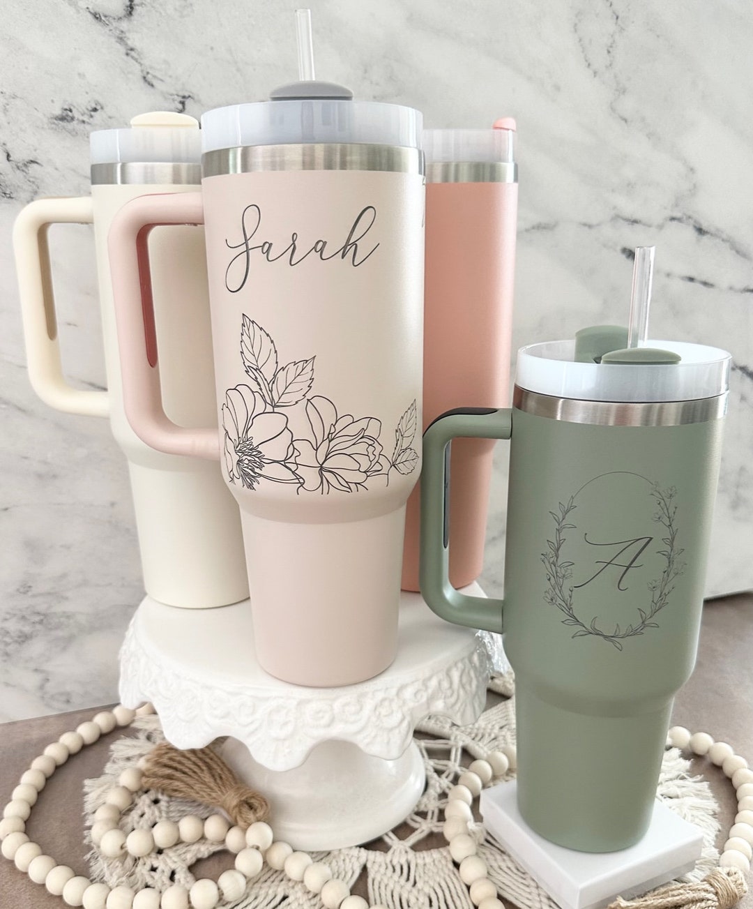 Personalized 40oz Tumbler With Handle Lid and Straw, Insulated Engraved Cup, Bridesmaid proposal, Gifts for Her, Corporate Custom Logo