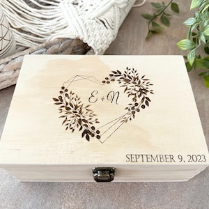 Personalized Wooden Memory Box, Custom Engraved Couple Keepsake Box, Rustic Storage Box, Wedding Gift Keepsake Box, Wedding Cards Box