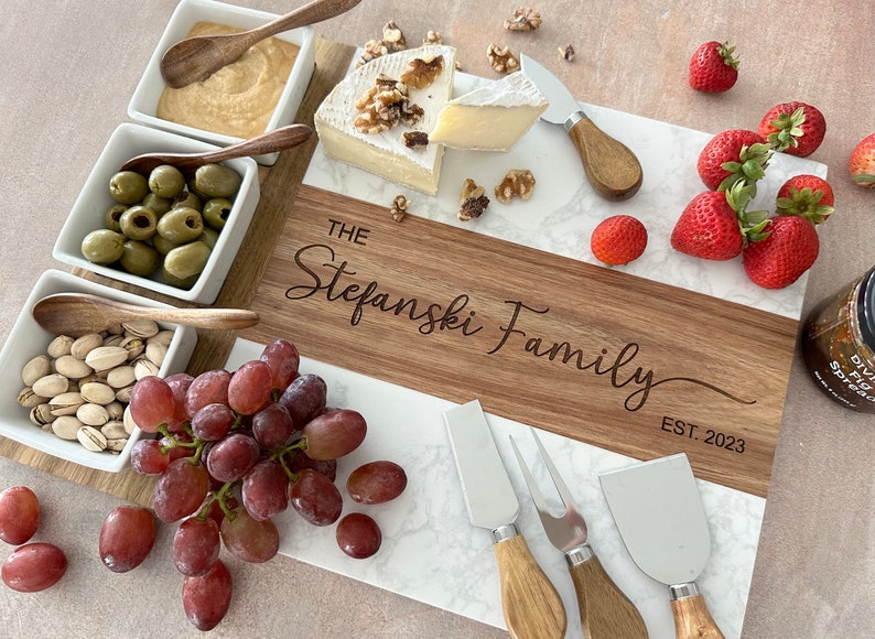 Marble charcuterie boards, Large cutting board, Cheese board personalized, Wedding Gift, Housewarming High End Gifts, Couple anniversary image 1