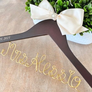 Mrs Wire Name Hanger, Personalized Wedding Dress Hanger, Wedding shower gift for a bride, Unique Engagement gifts, New last name wire hanger image 1