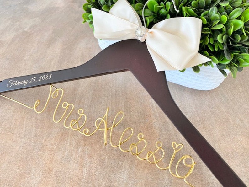 Mrs Wire Name Hanger, Personalized Wedding Dress Hanger, Wedding shower gift for a bride, Unique Engagement gifts, New last name wire hanger image 1
