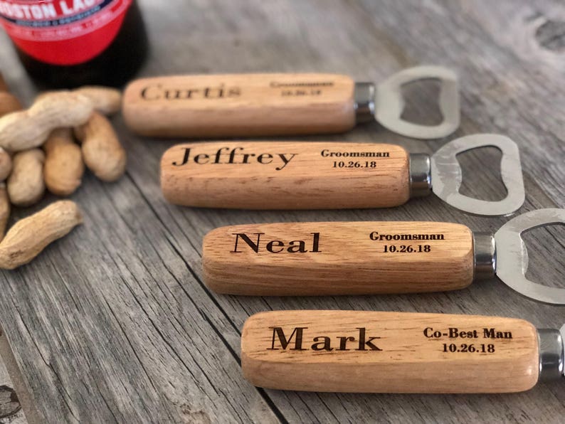 Engraved Wood opener Set of 7 Personalized Bottle Opener Custom Bottle Opener Wedding Gift Christmas gifts Groomsmen Gift