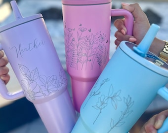 Personalized 40oz Tumbler with Handle & Flip Lid – Custom Name Travel Mug, Bachelorette Party Cups, Birthday Gift for Her, Leak Proof Lid