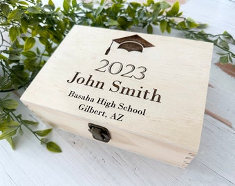 Personalized graduation box, Seniors 2024 gifts, Engraved custom box, High school grad gift, College grad gift for him, Memory keepsake box