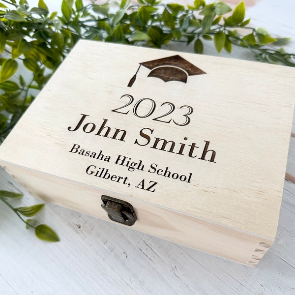 Personalized graduation box, Seniors 2024 gifts, Engraved custom box, High school grad gift, College grad gift for him, Memory keepsake box
