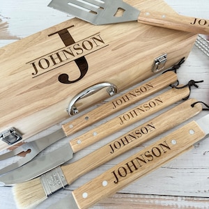 Personalized BBQ Gift Set, Grilling Tools with Case, Engraved BBQ Utensils, Custom Barbecue Kit, Gift for Dad, Gift for Men, Grill Masters