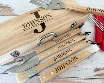 Personalized BBQ Grill Set, Father of the Bride Gifts, Custom Grilling Set For Husband, Grill Master, Engraved Barbecue Set, Gift For Dad