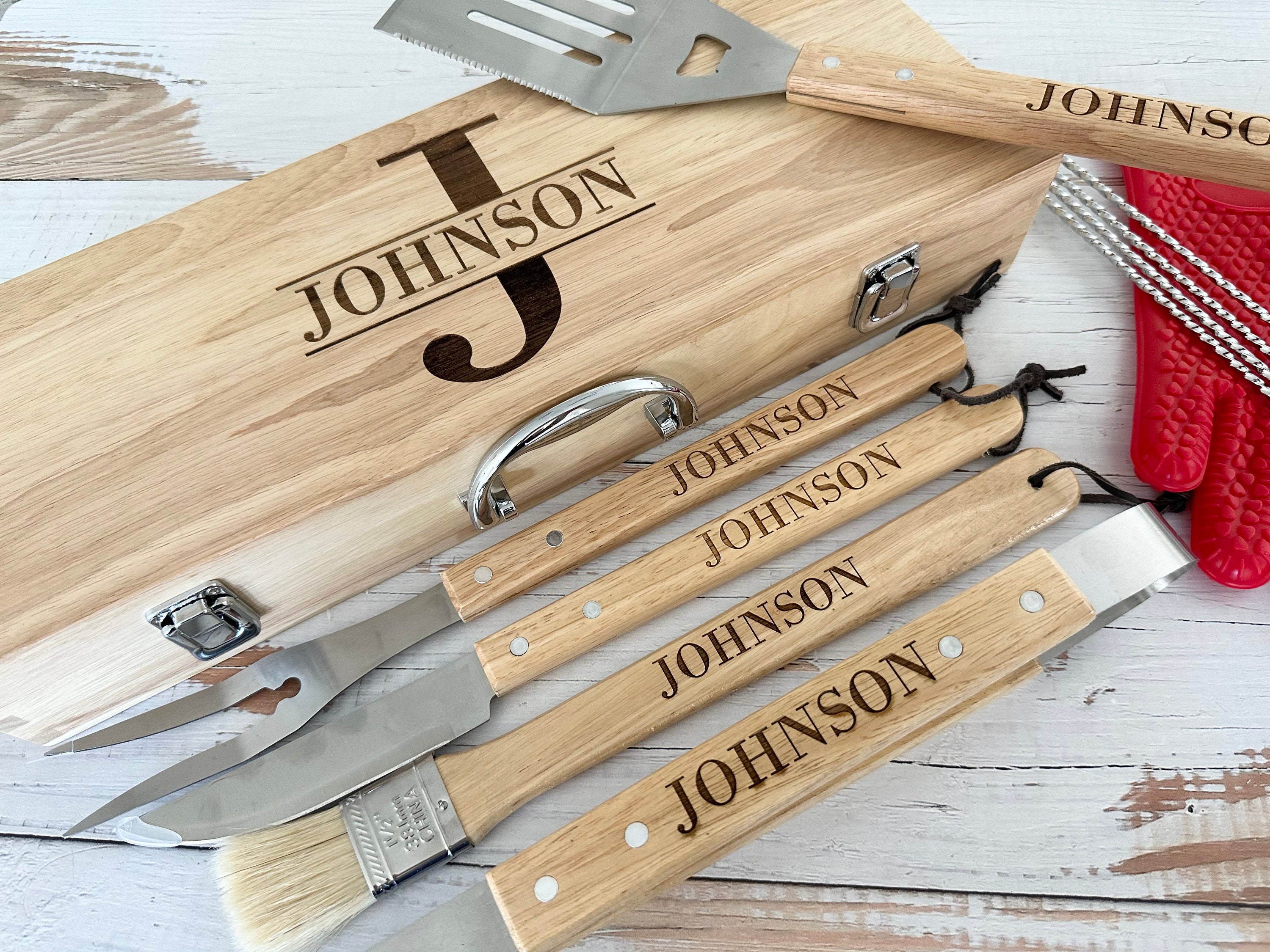 Personalized BBQ Gift Set, Grilling Tools With Case, Engraved BBQ